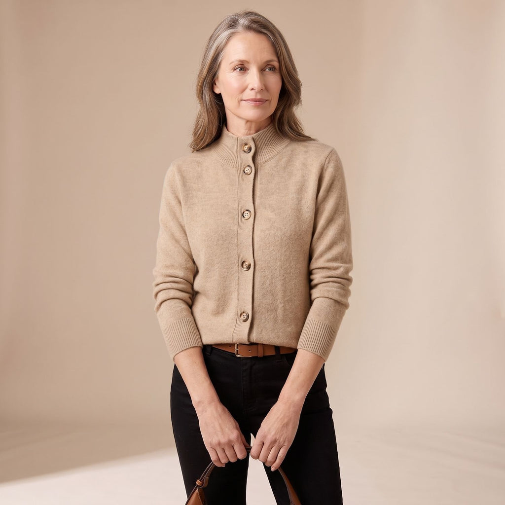 Women's Button-Front Long-Sleeve Collared Knit Cardigan Sweater