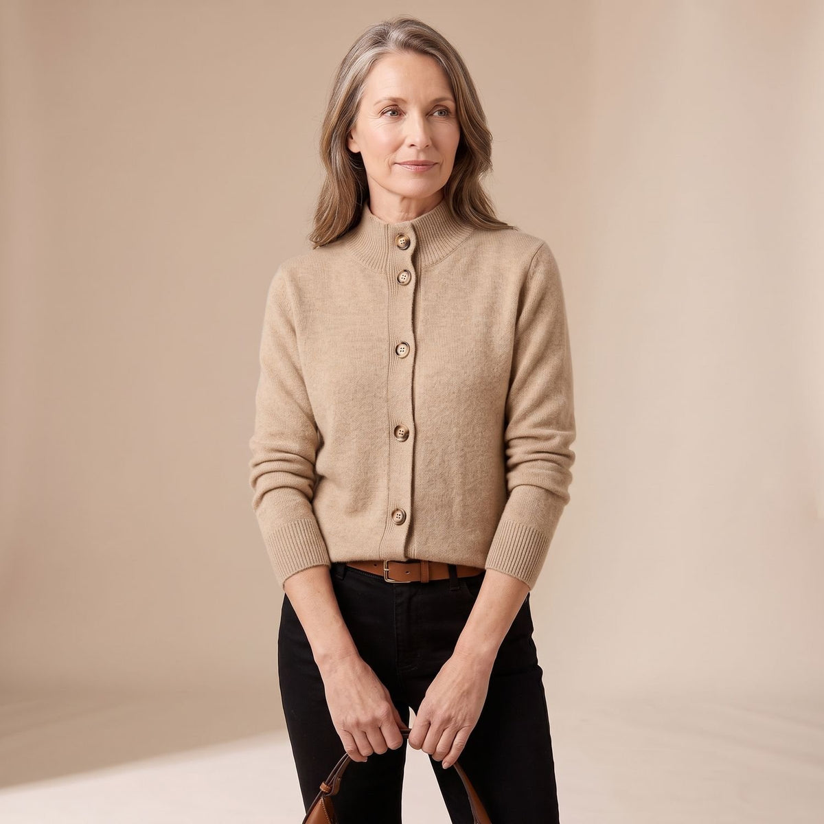Women's Button-Front Long-Sleeve Collared Knit Cardigan Sweater