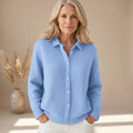 Women's Button-Front Long Sleeve Knit Cardigan Sweater - Blue