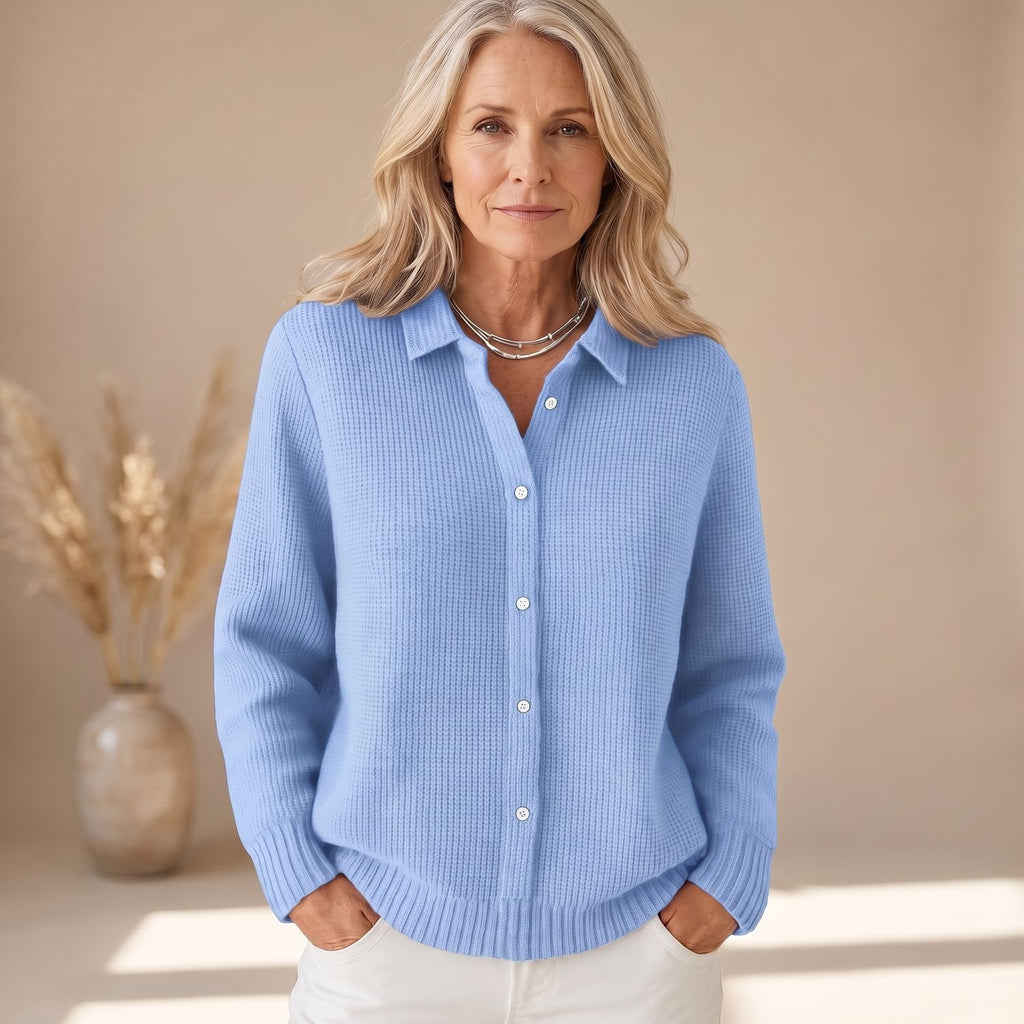 Women's Button-Front Long Sleeve Knit Cardigan Sweater - Dark Blue