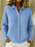 Women's Button-Front Long-Sleeve Ribbed Knit Cardigan Sweater - Blue