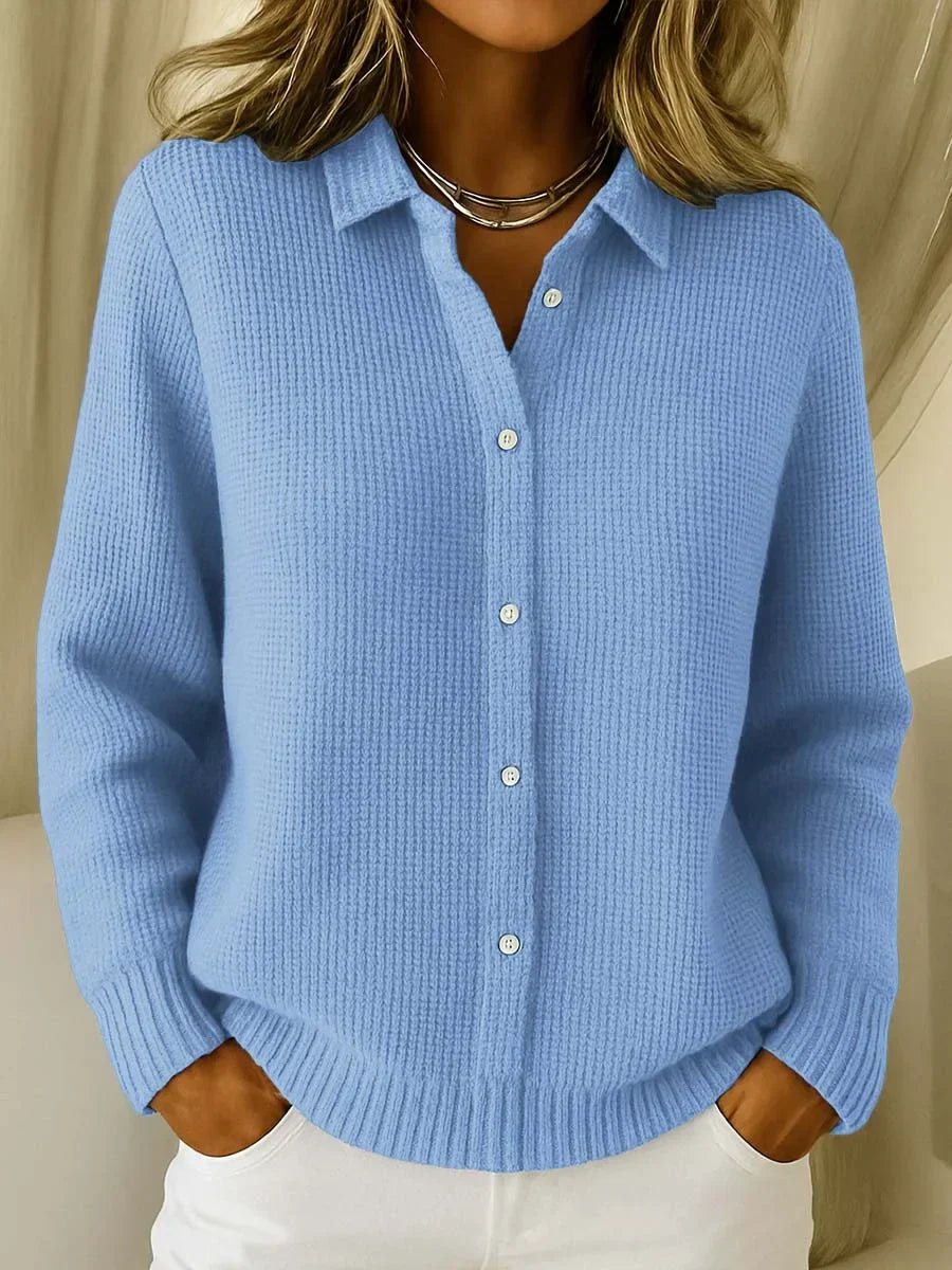Women's Button-Front Long-Sleeve Ribbed Knit Cardigan Sweater - Blue