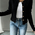 Women's Cable-Knit Button-Front Cropped Cardigan - Black