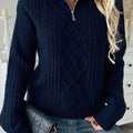 Women's Cable-Knit Half-Zip Pullover Sweater - Navy