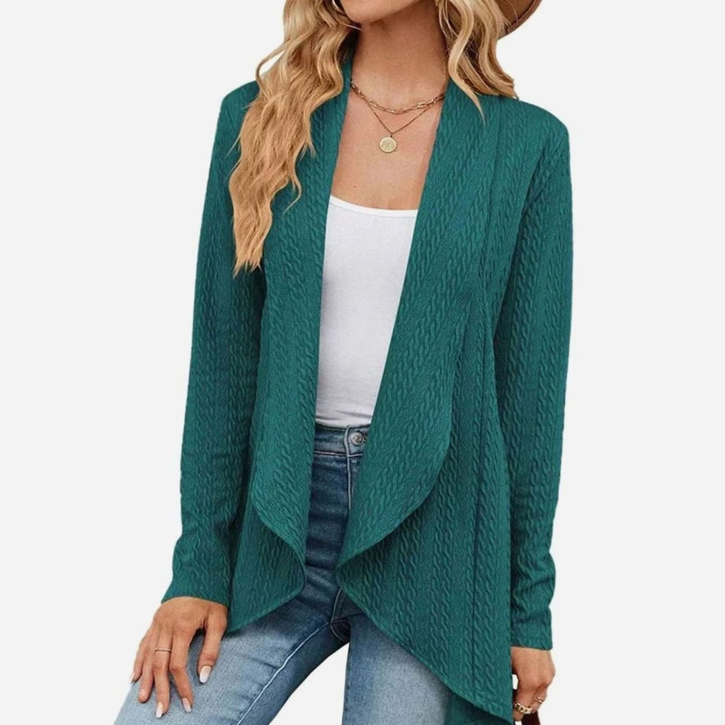 Women's Cable-Knit Open-Front Long-Sleeve Cardigan Sweater - Green