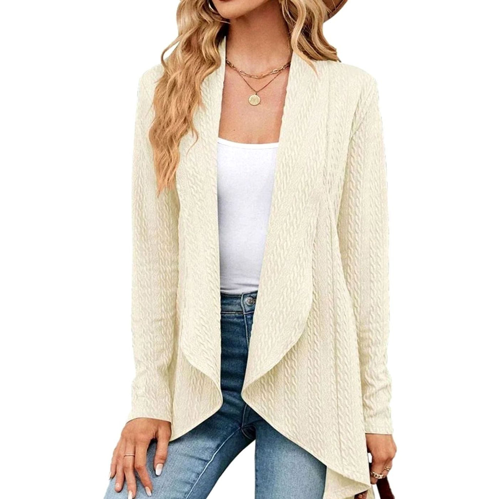 Women's Cable-Knit Open-Front Long-Sleeve Cardigan Sweater - Beige