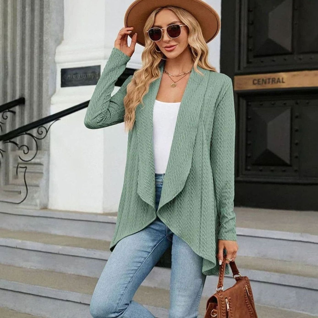 Women's Cable-Knit Open-Front Long-Sleeve Cardigan Sweater - Light Green
