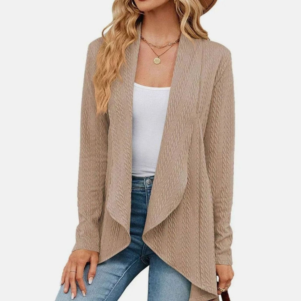 Women's Cable-Knit Open-Front Long-Sleeve Cardigan Sweater - Khaki