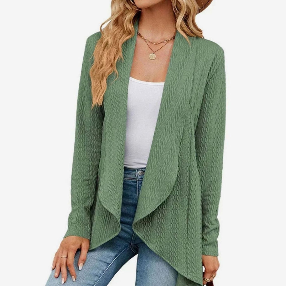 Women's Cable-Knit Open-Front Long-Sleeve Cardigan Sweater