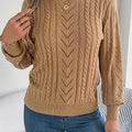 Women's Cable-Knit Openwork Crewneck Sweater - Khaki