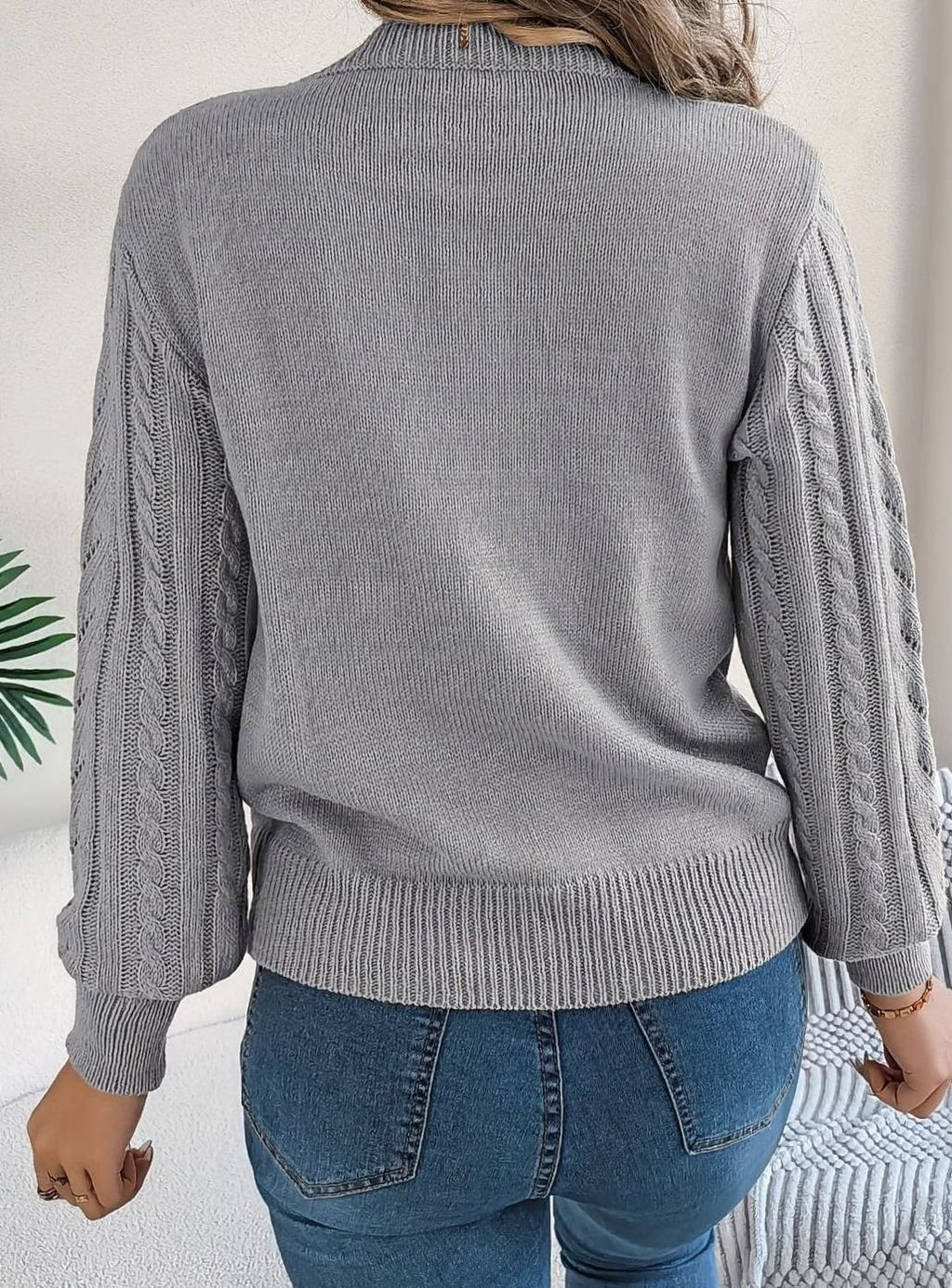 Women's Cable-Knit Openwork Crewneck Sweater