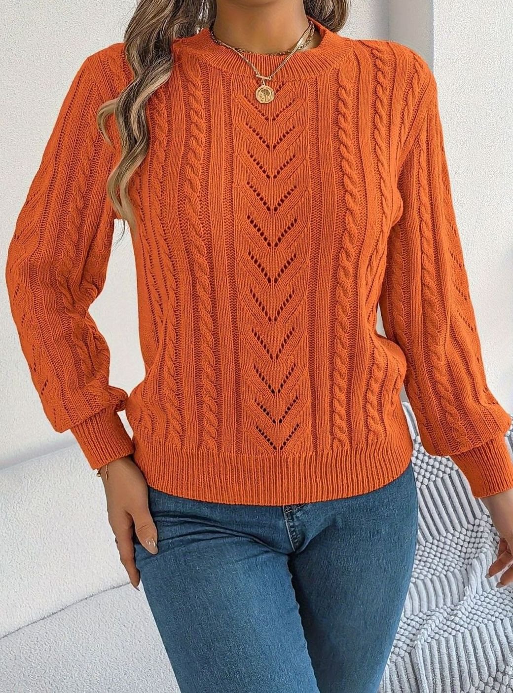 Women's Cable-Knit Openwork Crewneck Sweater