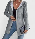 Women's Cable-Knit Panel Hooded Full-Zip Long Coat - Gray