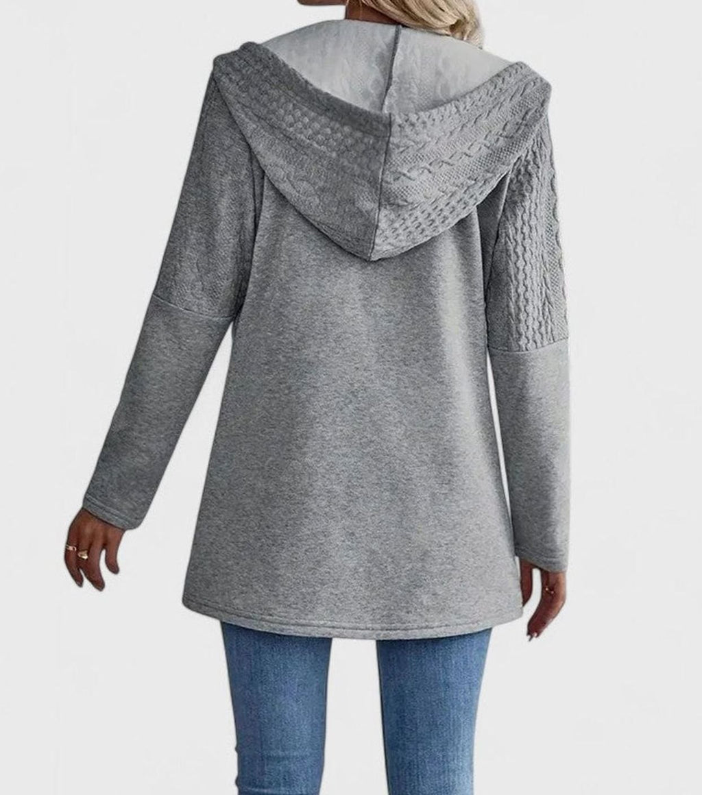 Women's Cable-Knit Panel Hooded Full-Zip Long Coat