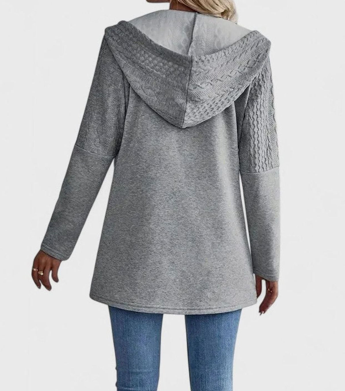 Women's Cable-Knit Panel Hooded Full-Zip Long Coat