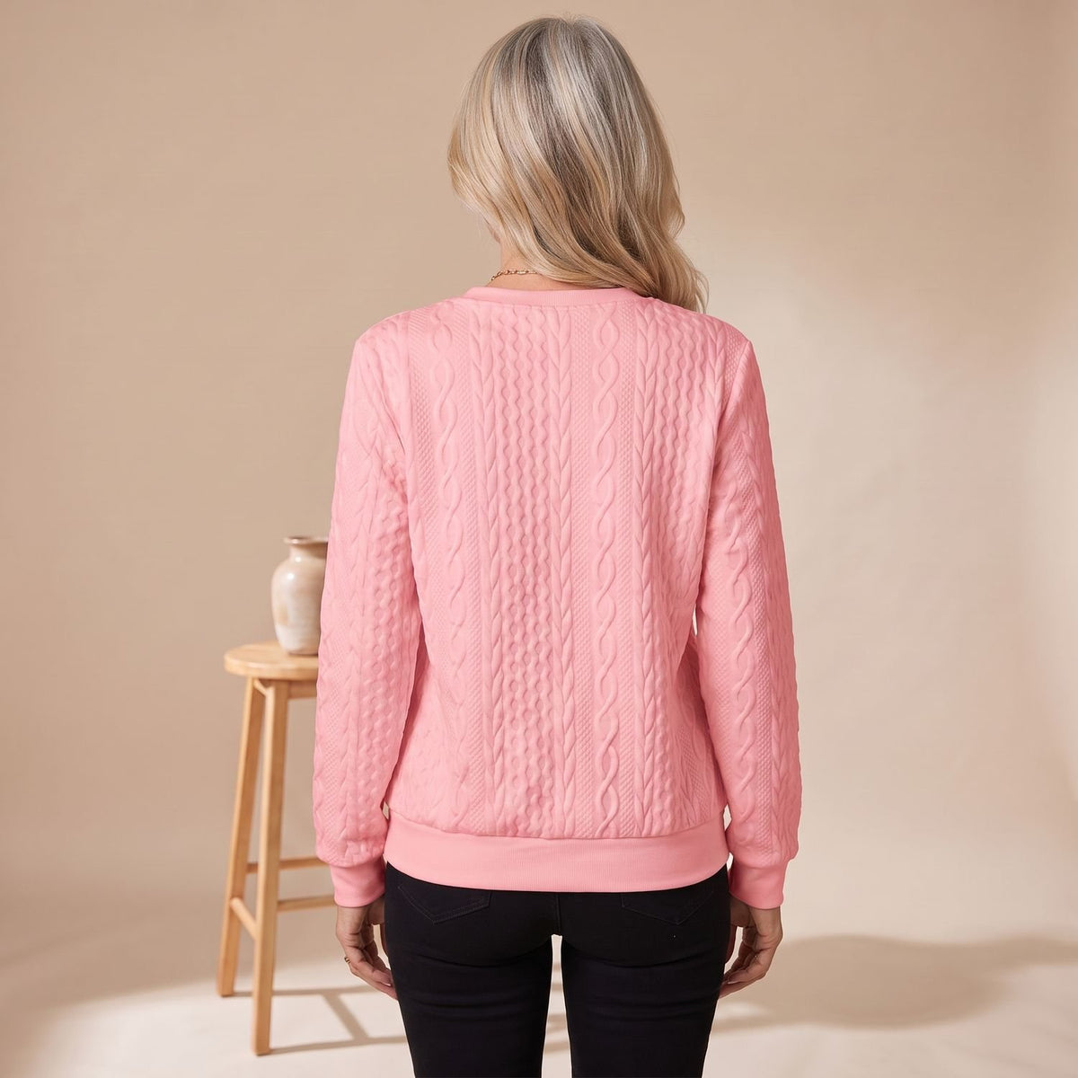 Women's Cable-Knit Quarter-Zip Long Sleeve Sweater