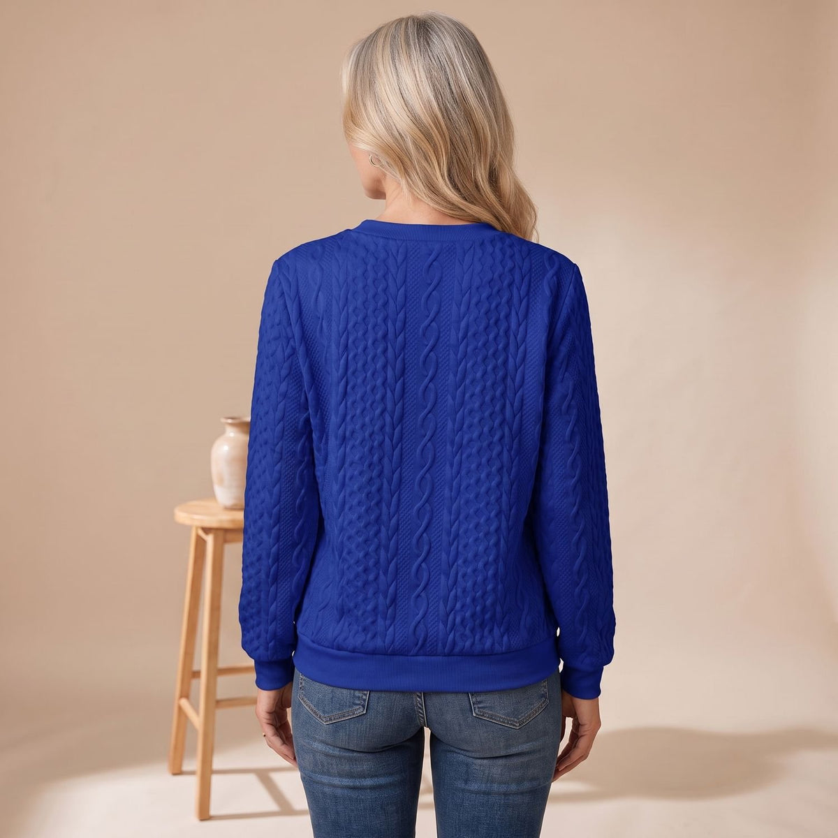 Women's Cable-Knit Quarter-Zip Long Sleeve Sweater