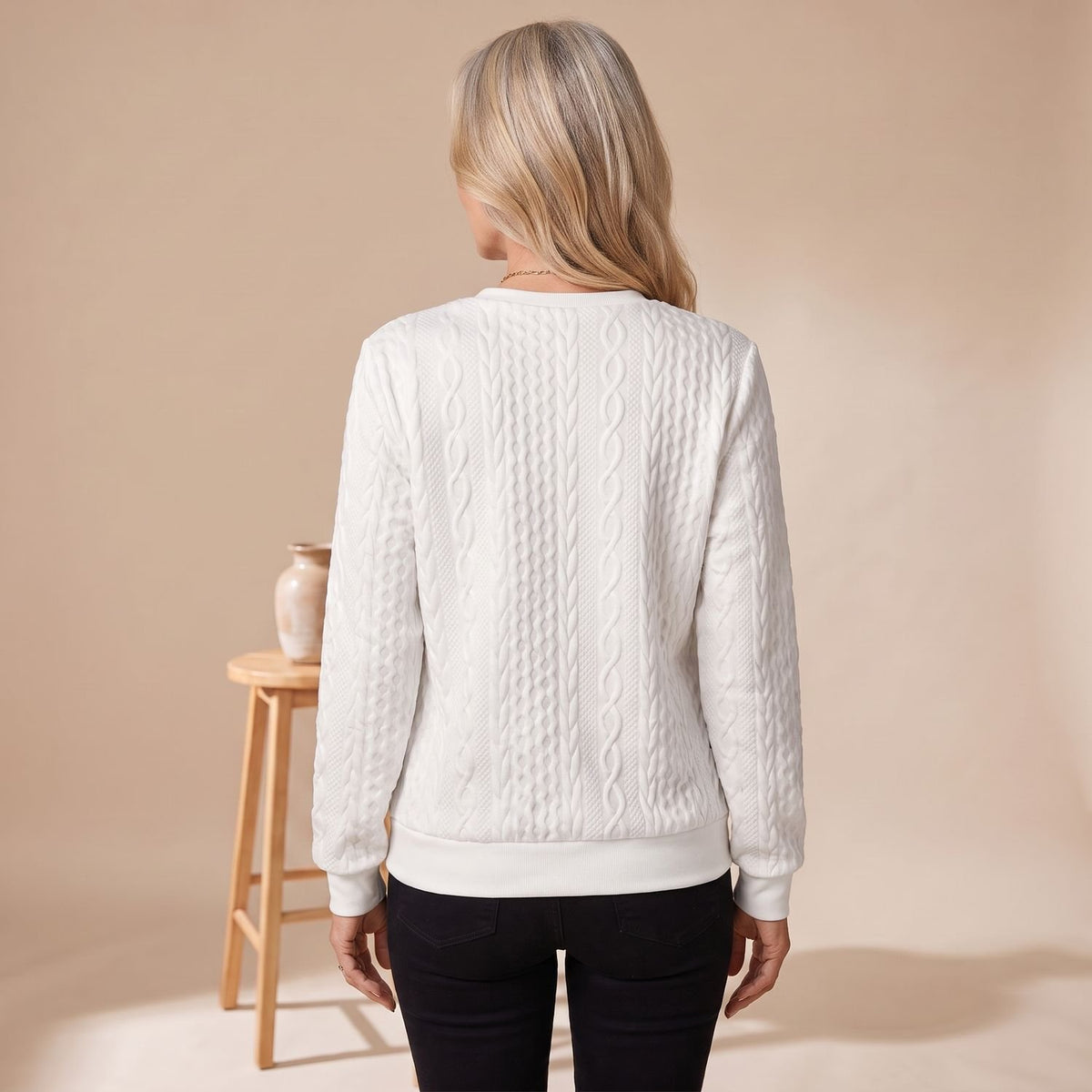 Women's Cable-Knit Quarter-Zip Long Sleeve Sweater