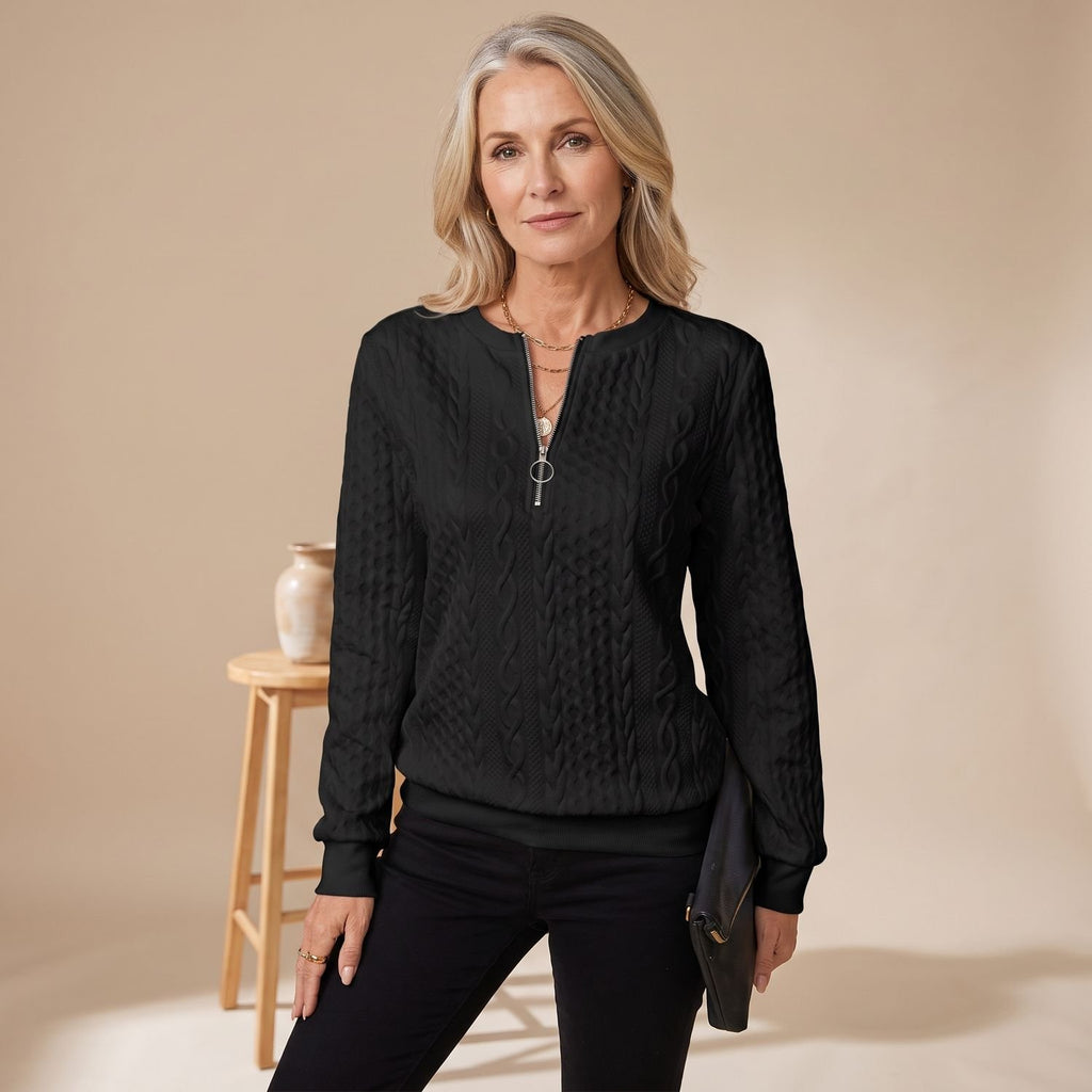 Women's Cable-Knit Quarter-Zip Long Sleeve Sweater