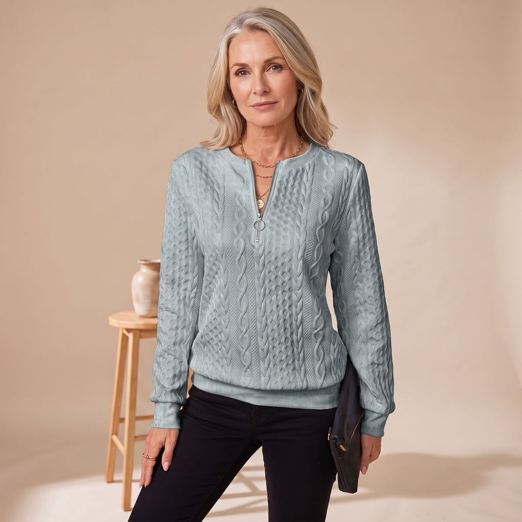 Women's Cable-Knit Quarter-Zip Long Sleeve Sweater