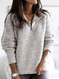 Women's Cable-Knit Quarter-Zip Pullover Ribbed Sweater - Grey
