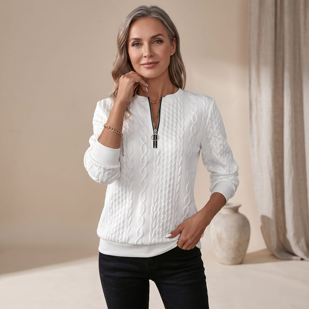Women's Cable-Knit Quarter-Zip Pullover Sweater - White