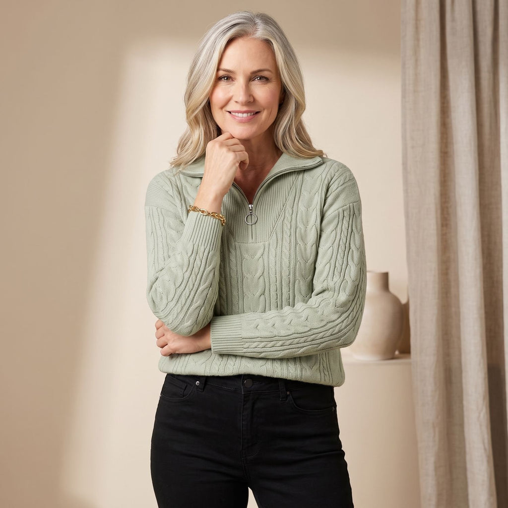 Women's Cable-Knit Quarter-Zip Pullover Sweater