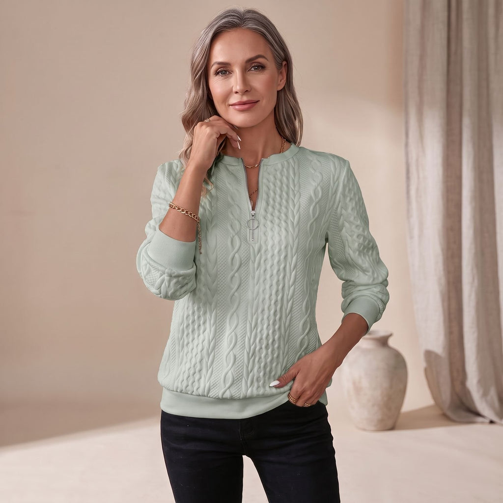 Women's Cable-Knit Quarter-Zip Pullover Sweater - Gray