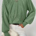 Women's Cable-Knit Raglan-Sleeve Round-Neck Sweater - Matcha