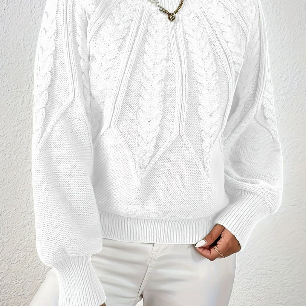 Women's Cable-Knit Raglan-Sleeve Round-Neck Sweater - White