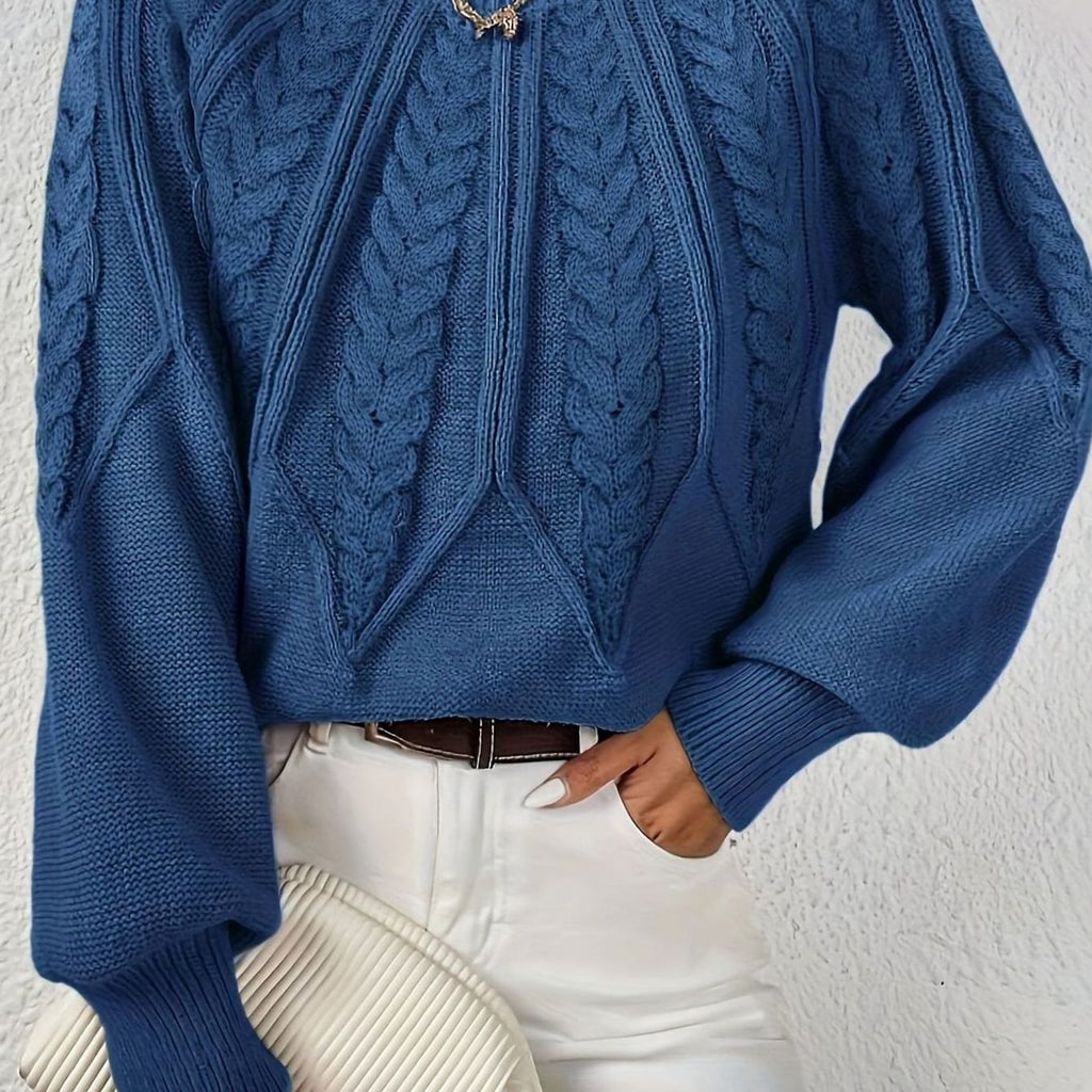 Women's Cable-Knit Raglan-Sleeve Round-Neck Sweater - Navy