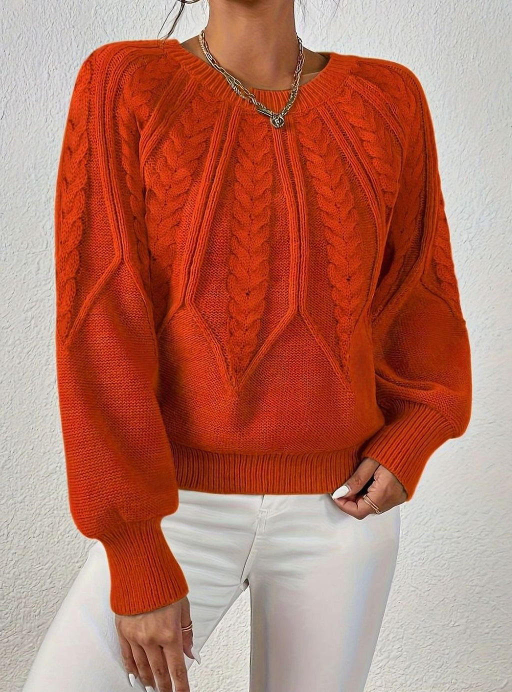 Women's Cable-Knit Raglan-Sleeve Round-Neck Sweater