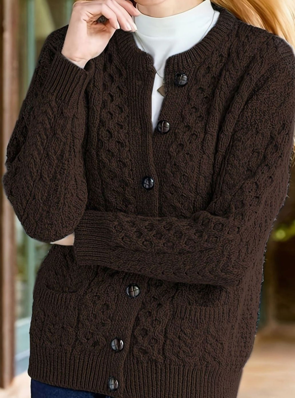 Women's Cable-Knit Relaxed Button-Front Cardigan Sweater