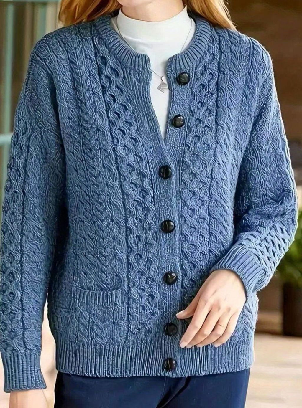 Women's Cable-Knit Relaxed Button-Front Cardigan Sweater