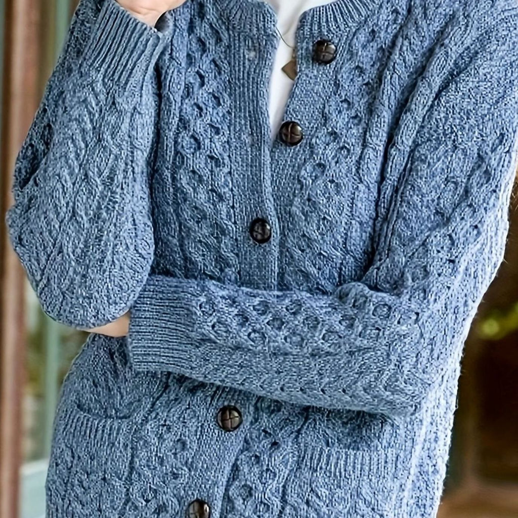 Women's Cable-Knit Relaxed Button-Front Cardigan Sweater - Sea Blue