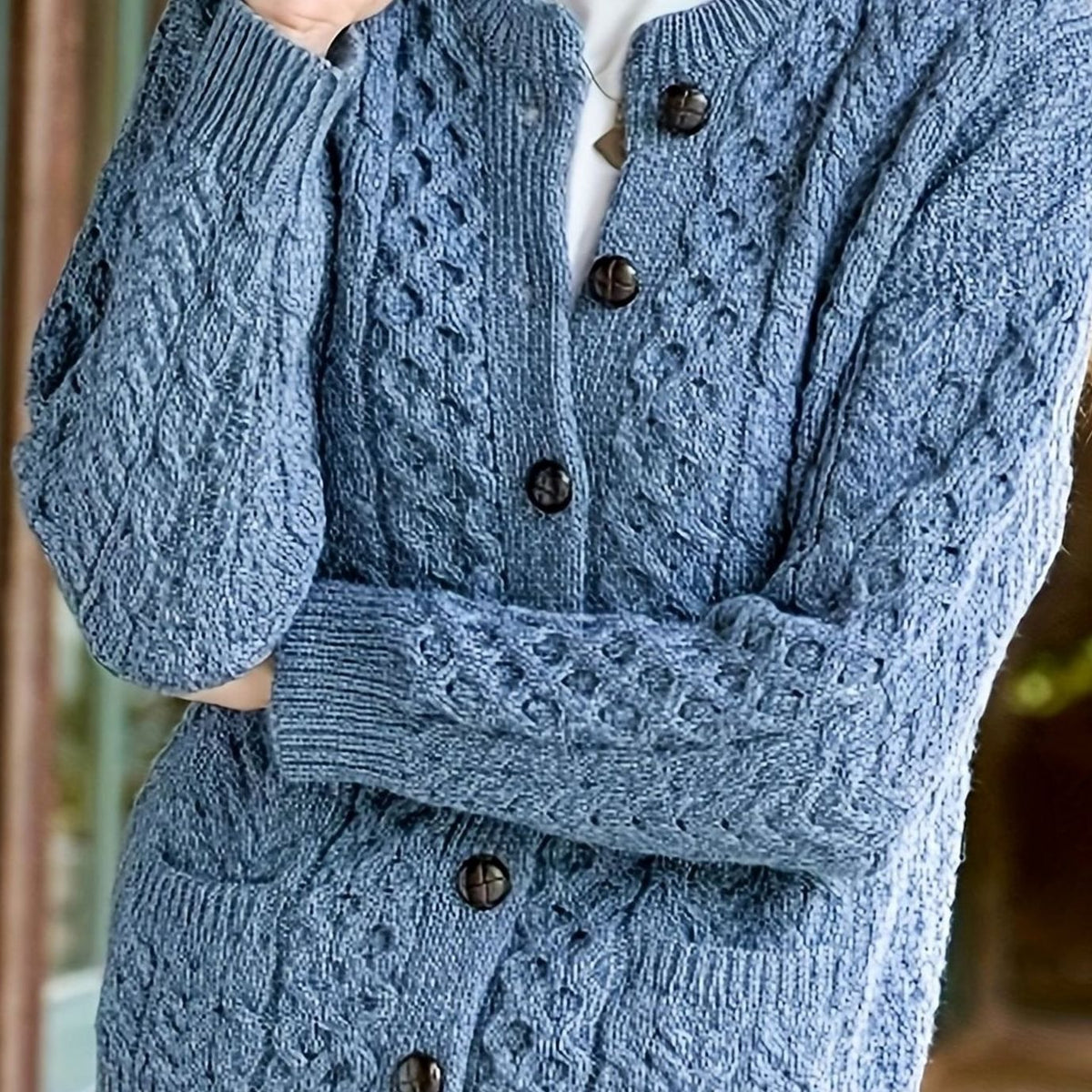 Women's Cable-Knit Relaxed Button-Front Cardigan Sweater - Sea Blue