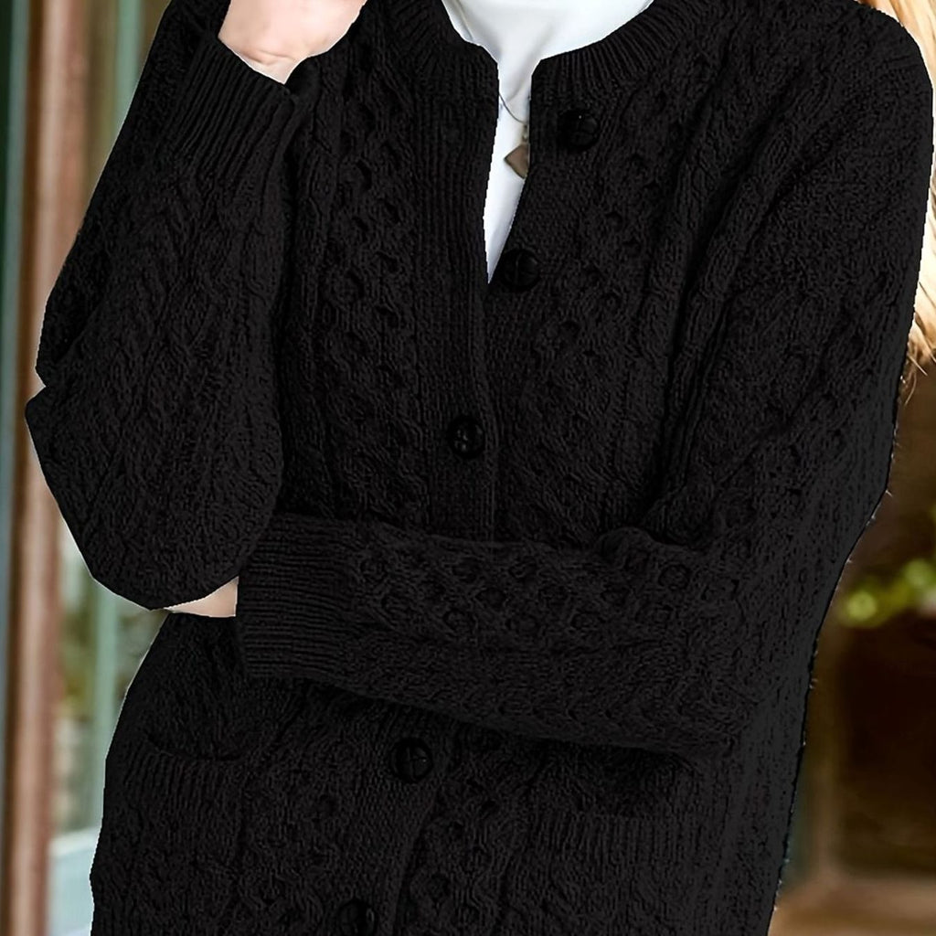 Women's Cable-Knit Relaxed Button-Front Cardigan Sweater - Black