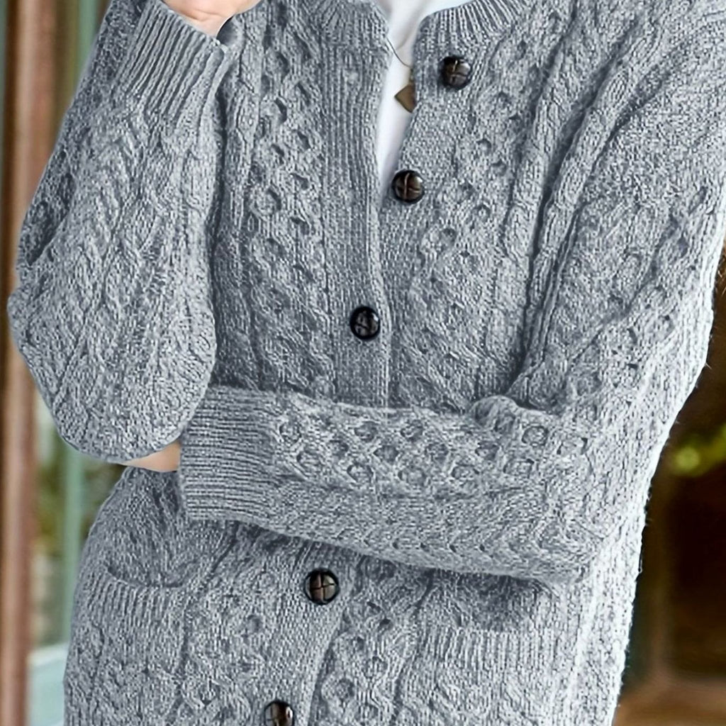 Women's Cable-Knit Relaxed Button-Front Cardigan Sweater - Silvery Gray