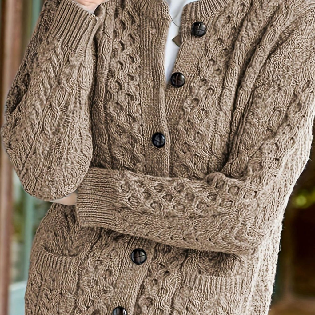 Women's Cable-Knit Relaxed Button-Front Cardigan Sweater - Camel