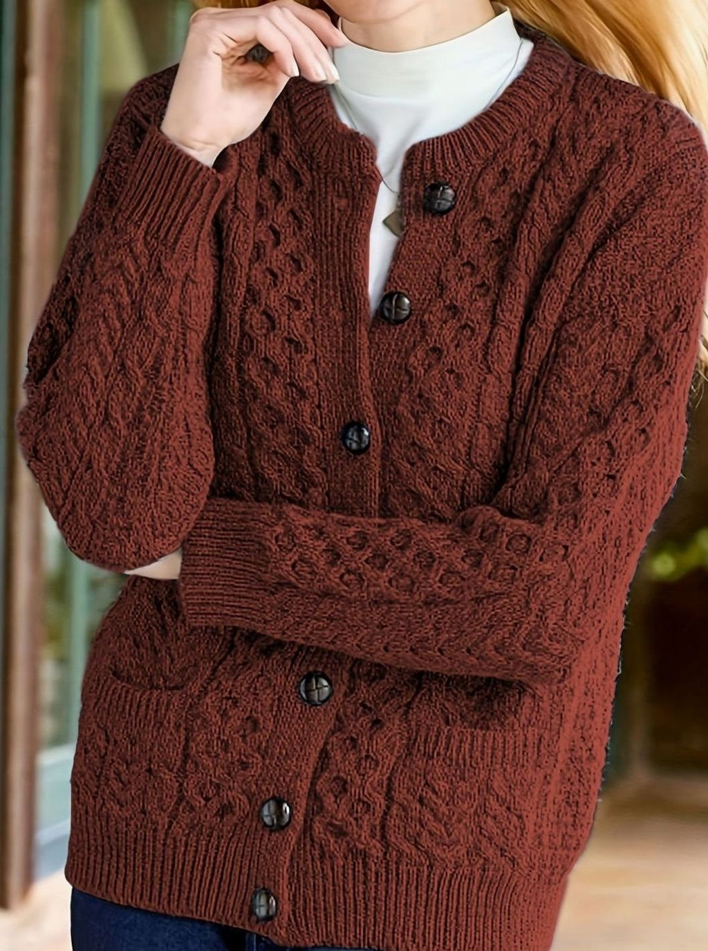 Women's Cable-Knit Relaxed Button-Front Cardigan Sweater