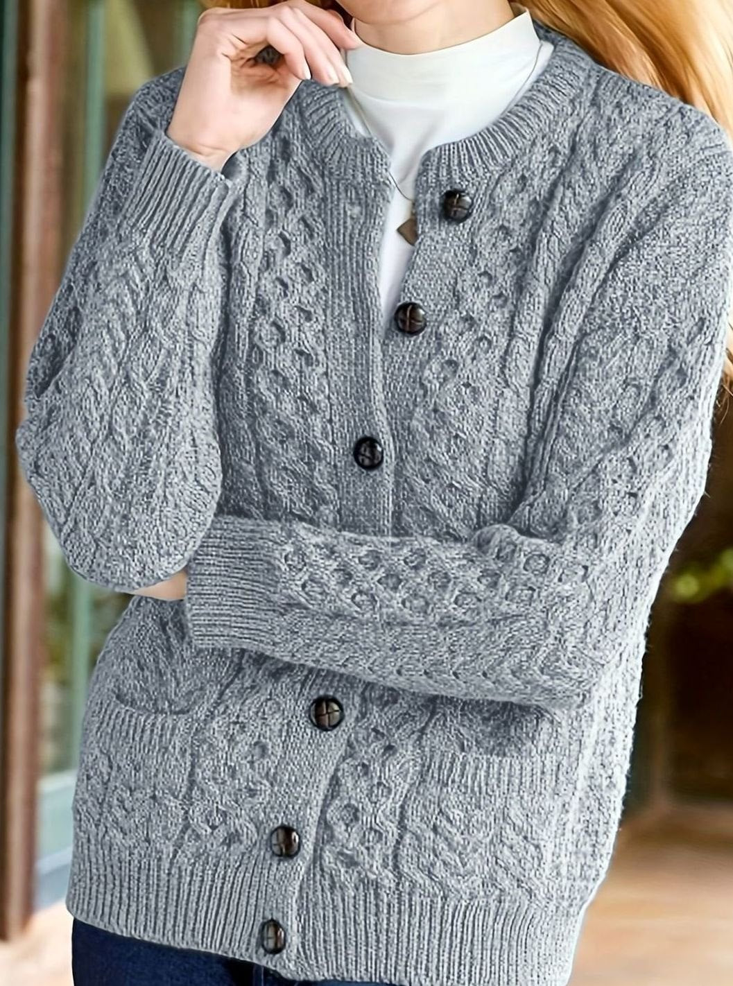 Women's Cable-Knit Relaxed Button-Front Cardigan Sweater