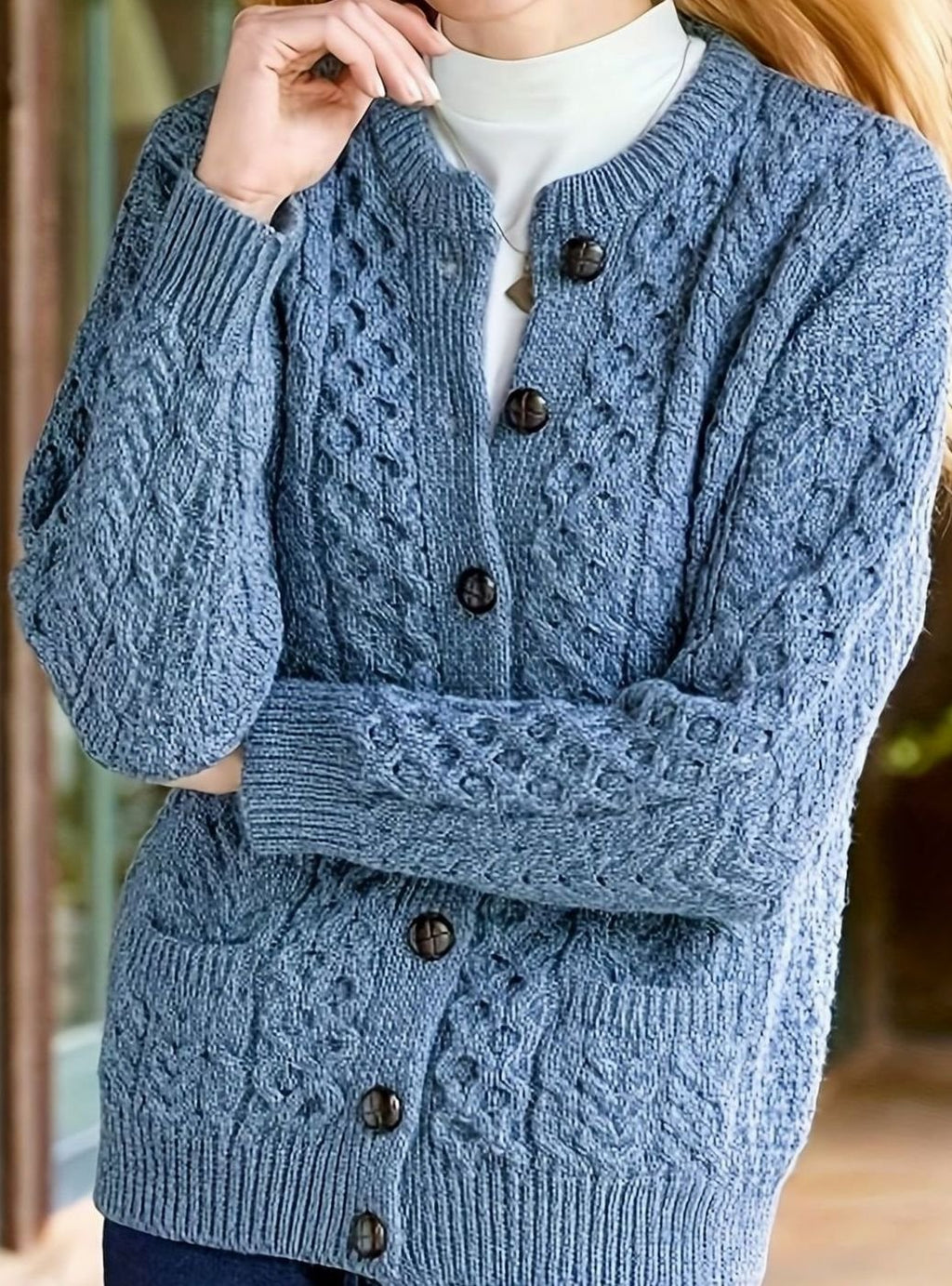 Women's Cable-Knit Relaxed Button-Front Cardigan Sweater