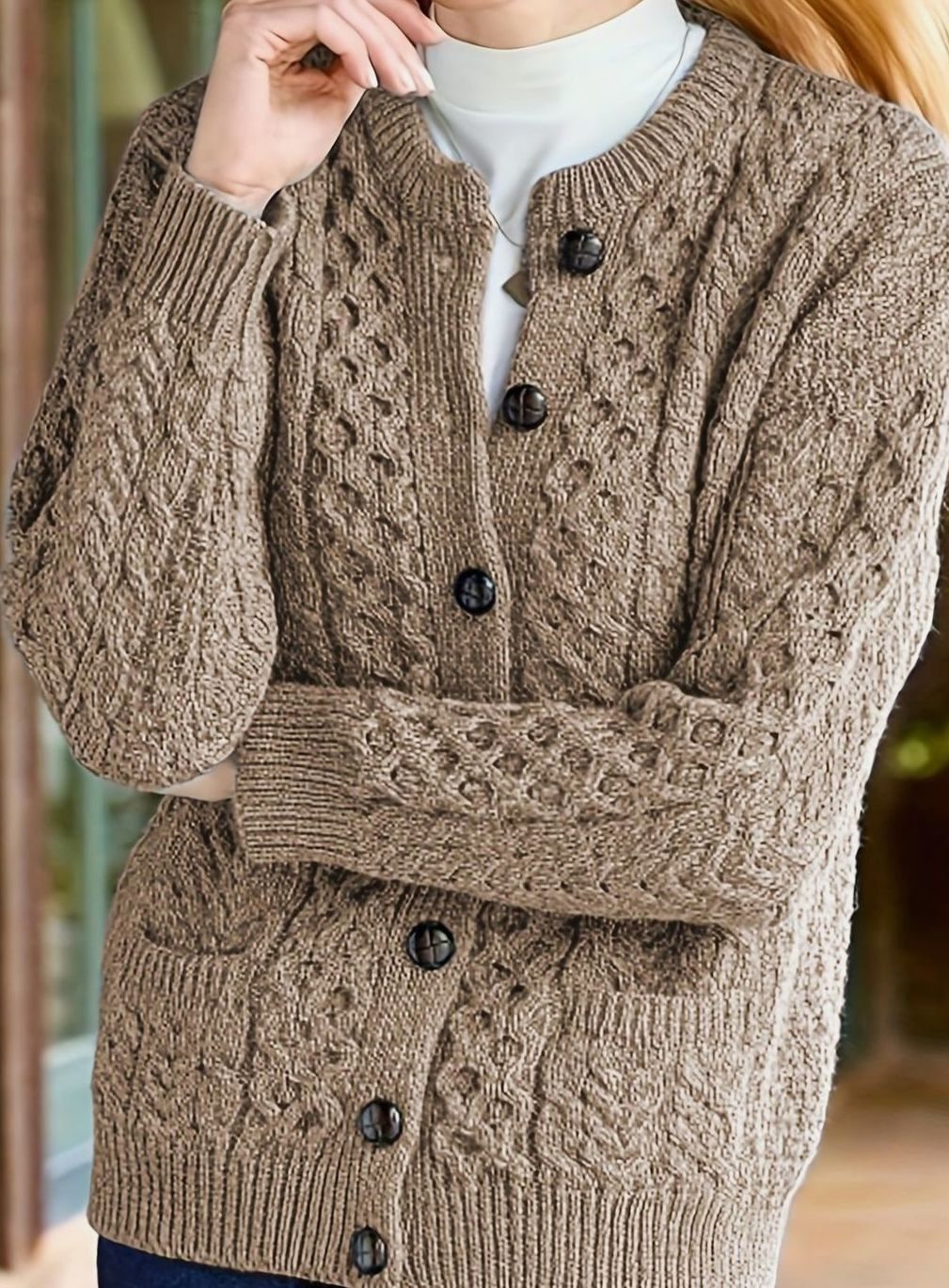 Women's Cable-Knit Relaxed Button-Front Cardigan Sweater