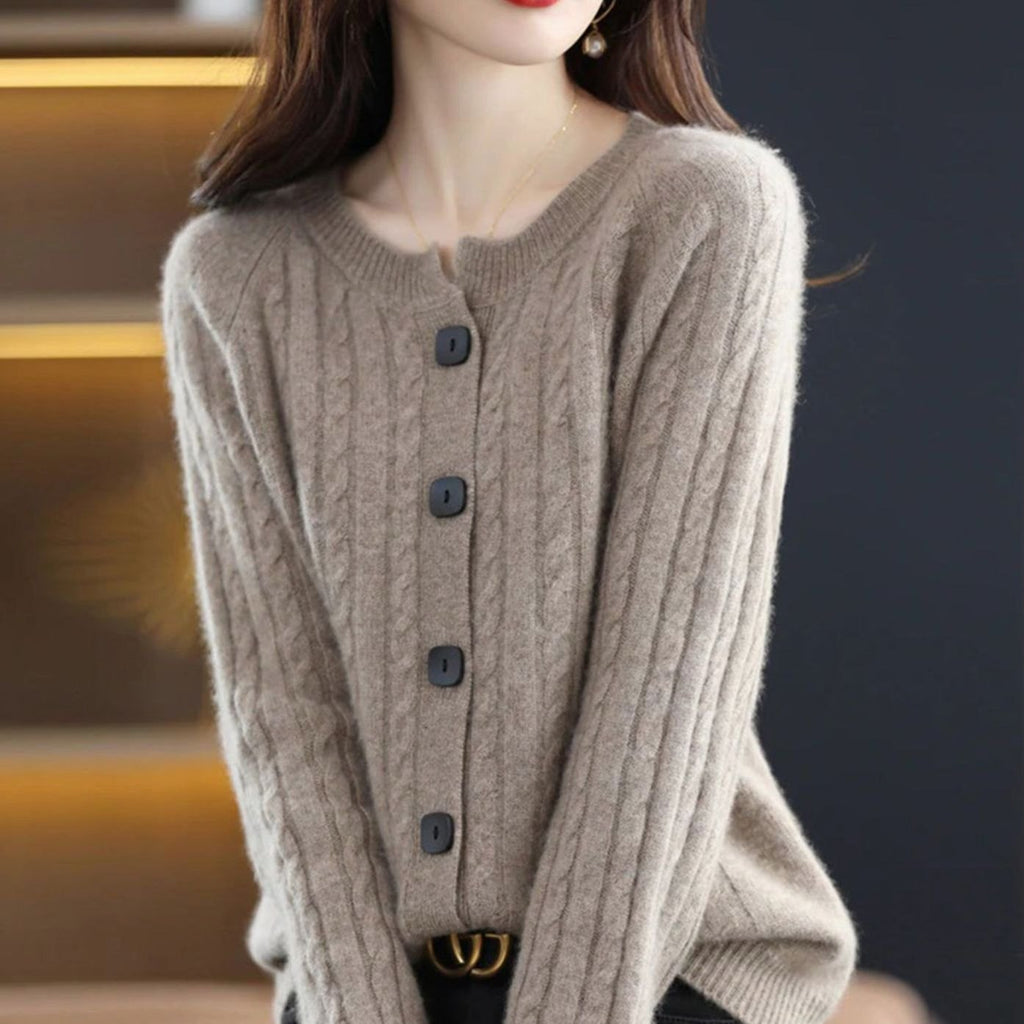Women's Cable-Knit Relaxed-Fit Button-Up Winter Cardigan Sweater - Gray