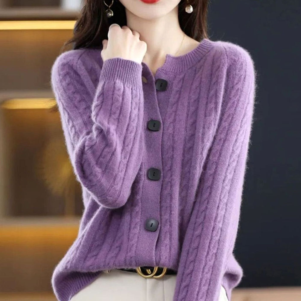 Women's Cable-Knit Relaxed-Fit Button-Up Winter Cardigan Sweater