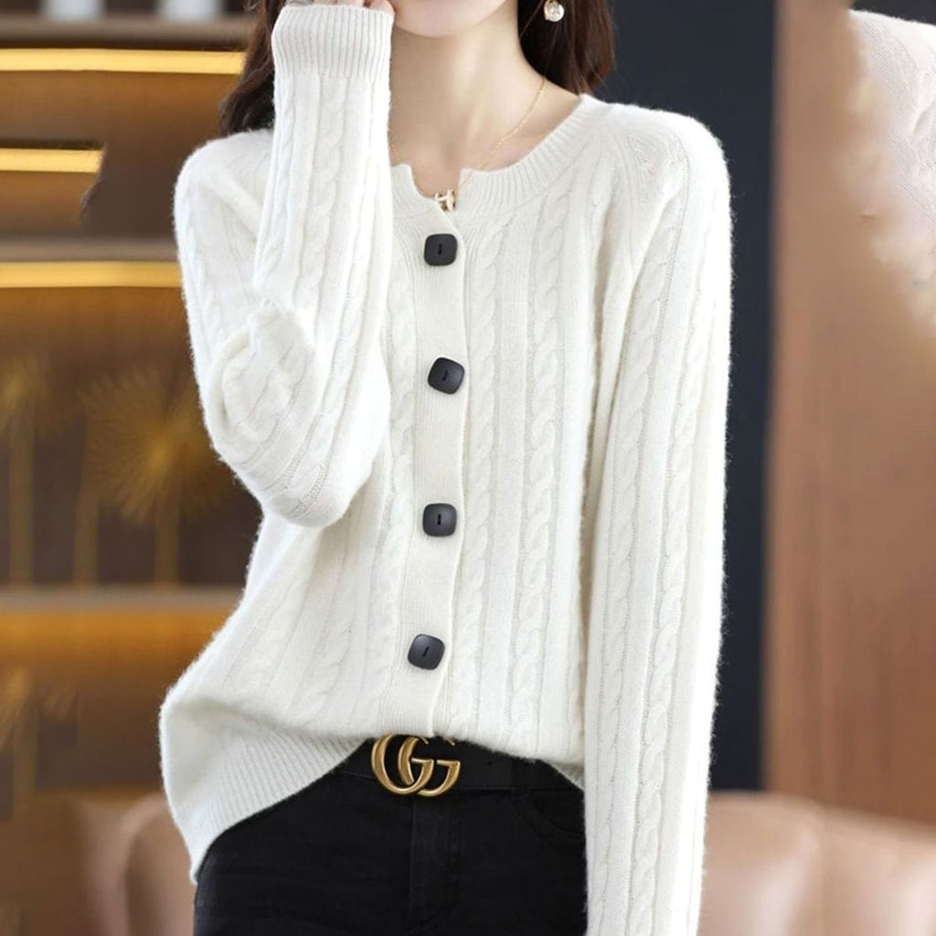 Women's Cable-Knit Relaxed-Fit Button-Up Winter Cardigan Sweater