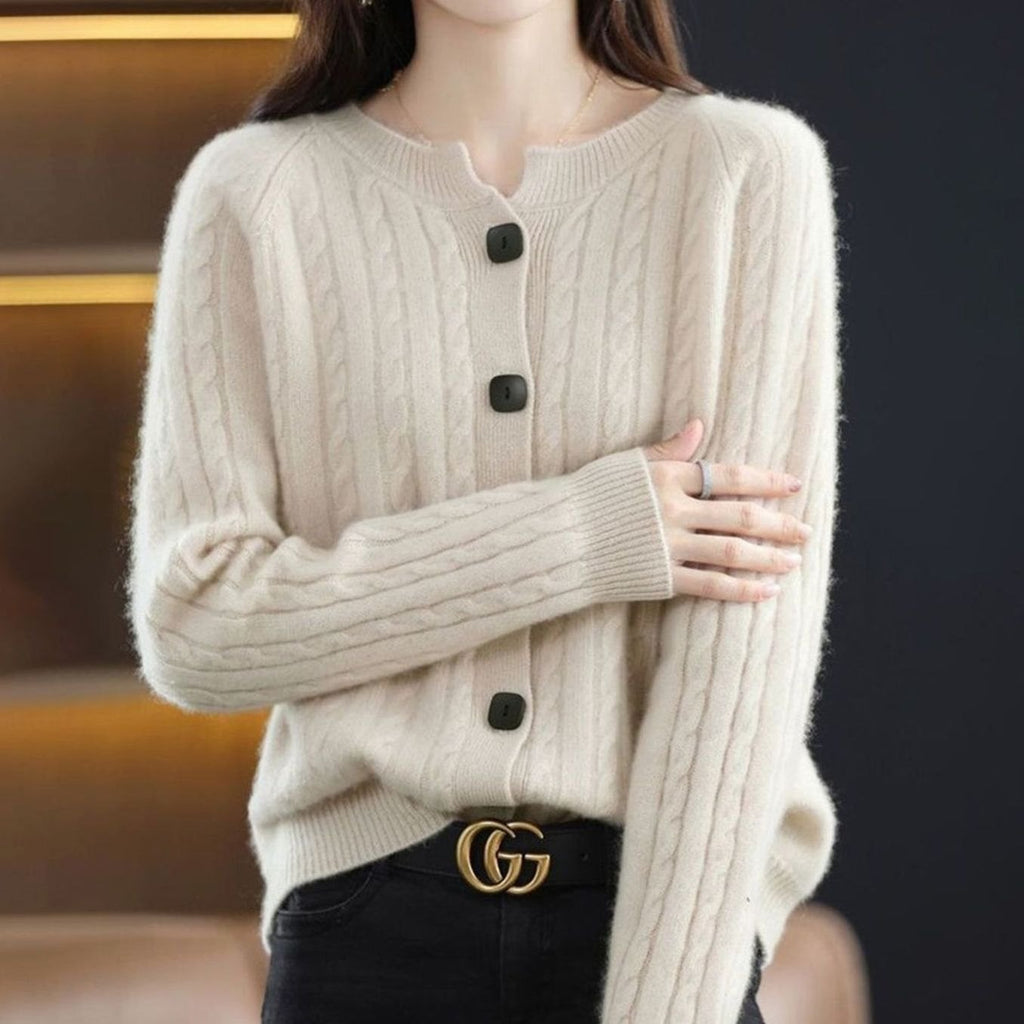 Women's Cable-Knit Relaxed-Fit Button-Up Winter Cardigan Sweater