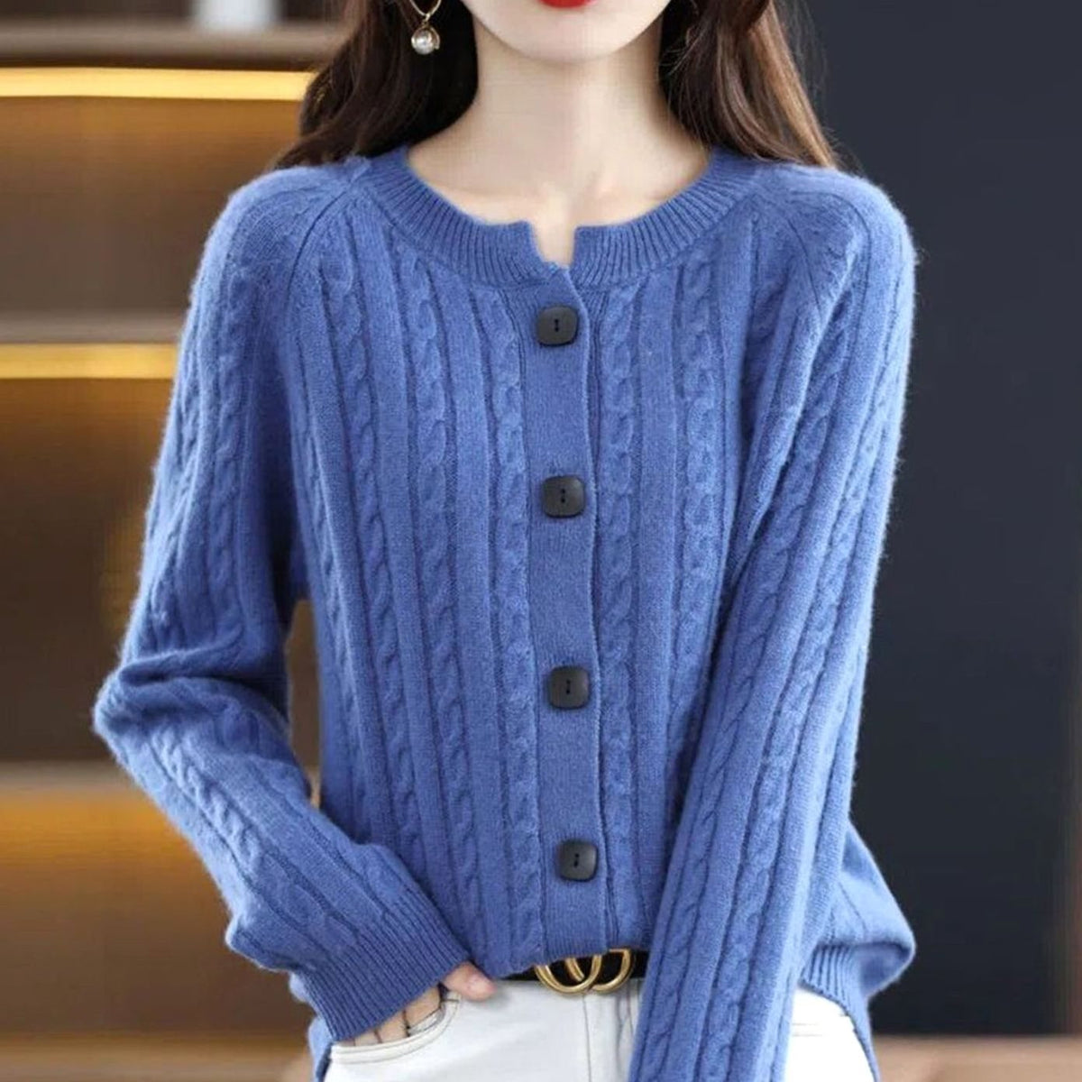 Women's Cable-Knit Relaxed-Fit Button-Up Winter Cardigan Sweater