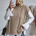 Women's Cable-Knit Relaxed-Fit Sleeveless Sweater Vest - Khaki