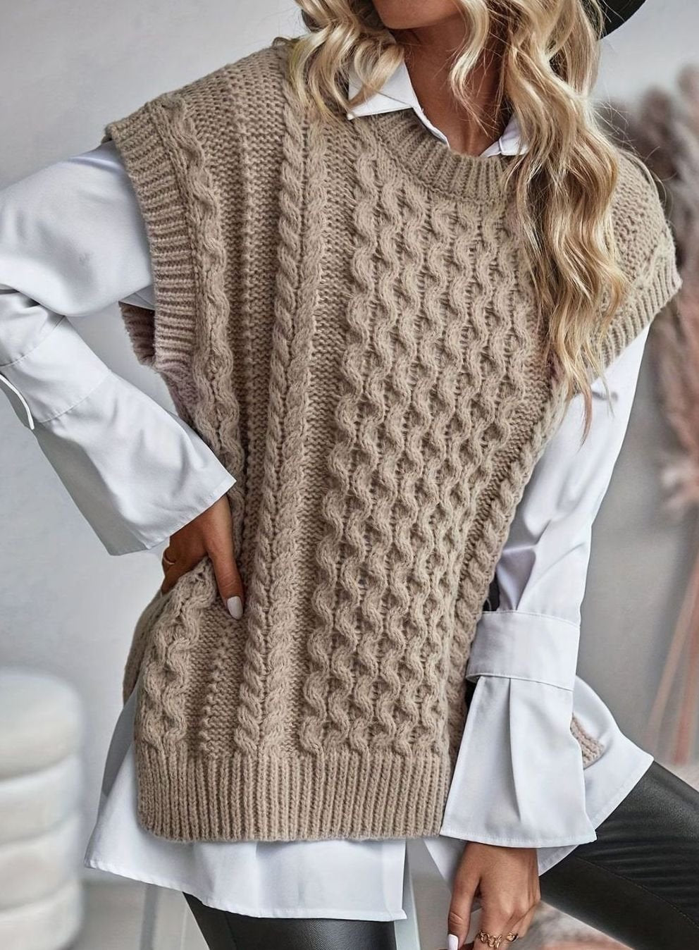 Women's Cable-Knit Relaxed-Fit Sleeveless Sweater Vest